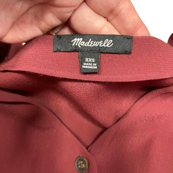 Madewell Burgundy Shirt Dress Womens XXS 2XS Short Sleeve Button Front Shapeless - Picture 11 of 13
